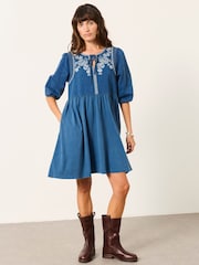 FatFace Cassie Blue Petite Detail Dress - Image 5 of 7