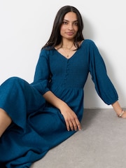 FatFace Adele Blue Petite Midi Dress - Image 4 of 5