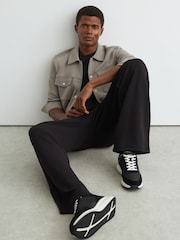 Reiss Black/White Hudson Suede-Trim Runner Trainers - Image 1 of 5