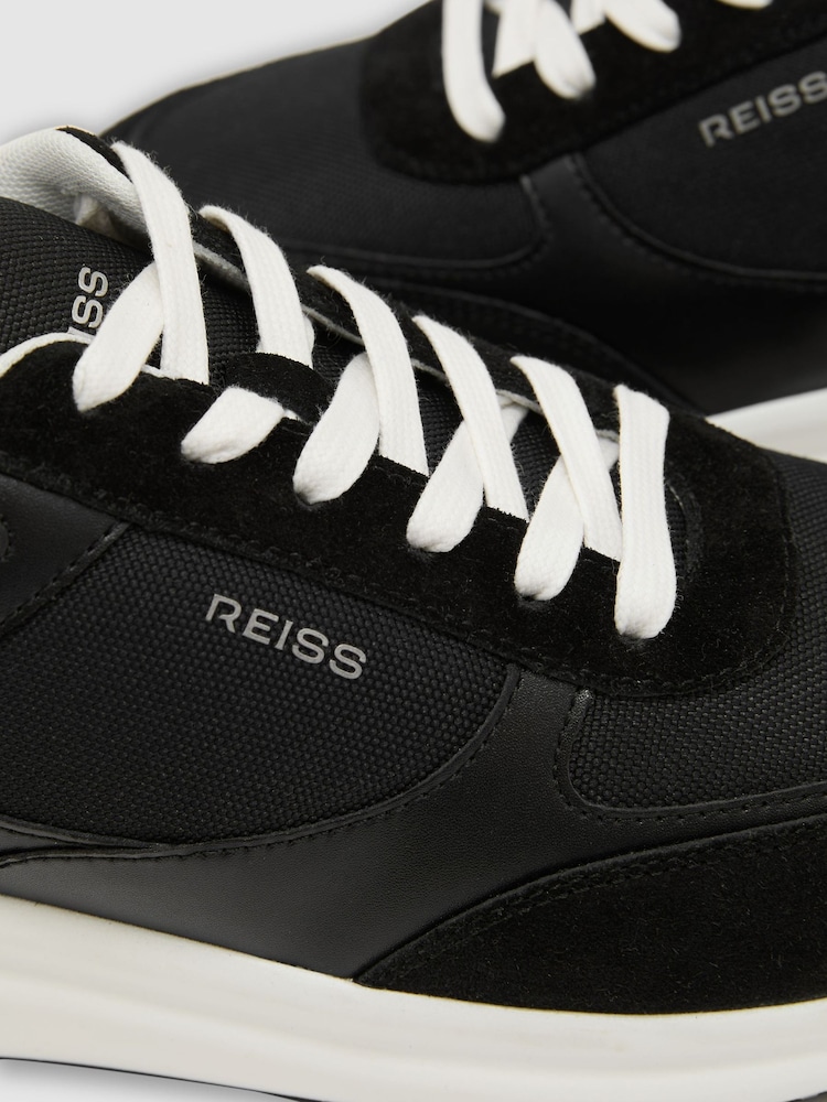Reiss Black/White Hudson Suede-Trim Runner Trainers - Image 5 of 5 Reiss Black/White Hudson Suede-Trim Runner Trainers - Image 5 of 5