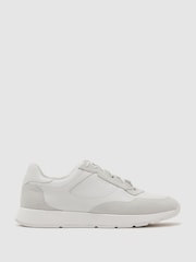 Reiss White Grant Bonded-Leather Lightweight Runner Trainers - Image 1 of 6