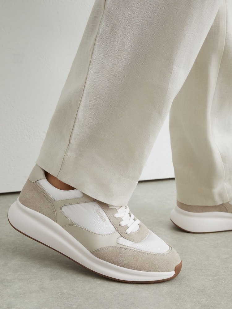 Reiss Off White Hudson Suede-Trim Runner Trainers - Image 1 of 5 Reiss Off White Hudson Suede-Trim Runner Trainers - Image 1 of 5