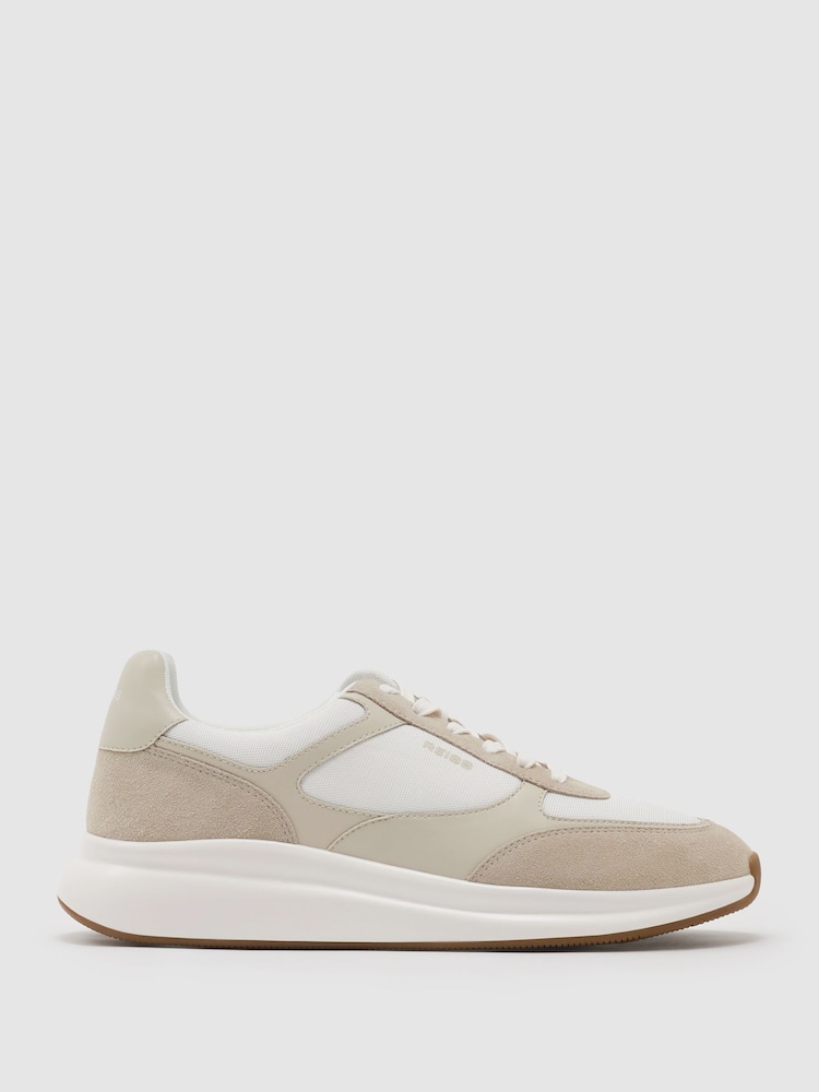 Reiss Off White Hudson Suede-Trim Runner Trainers - Image 2 of 5 Reiss Off White Hudson Suede-Trim Runner Trainers - Image 2 of 5