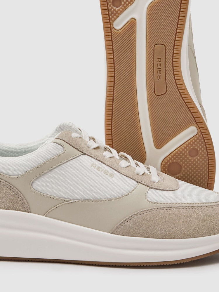 Reiss Off White Hudson Suede-Trim Runner Trainers - Image 5 of 5 Reiss Off White Hudson Suede-Trim Runner Trainers - Image 5 of 5