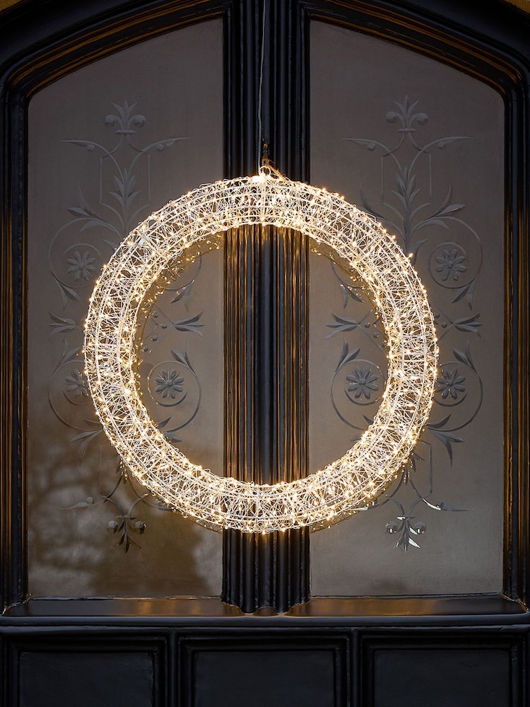 Lights4fun Clear 58cm Wire Wrapped LED Wreath Light - Image 1 of 4 Lights4fun Clear 58cm Wire Wrapped LED Wreath Light - Image 1 of 4