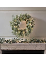Lights4fun White and Red 50cm Pre Lit Berry Christmas Wreath - Image 1 of 3