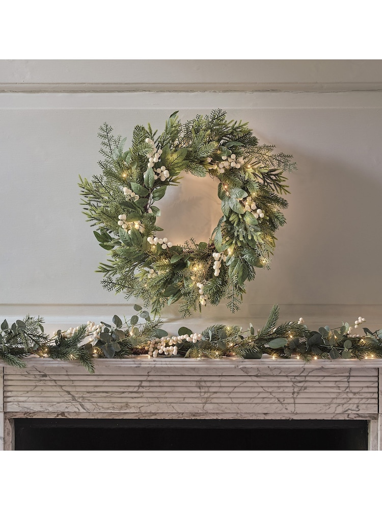 Lights4fun White and Red 50cm Pre Lit Berry Christmas Wreath - Image 1 of 3