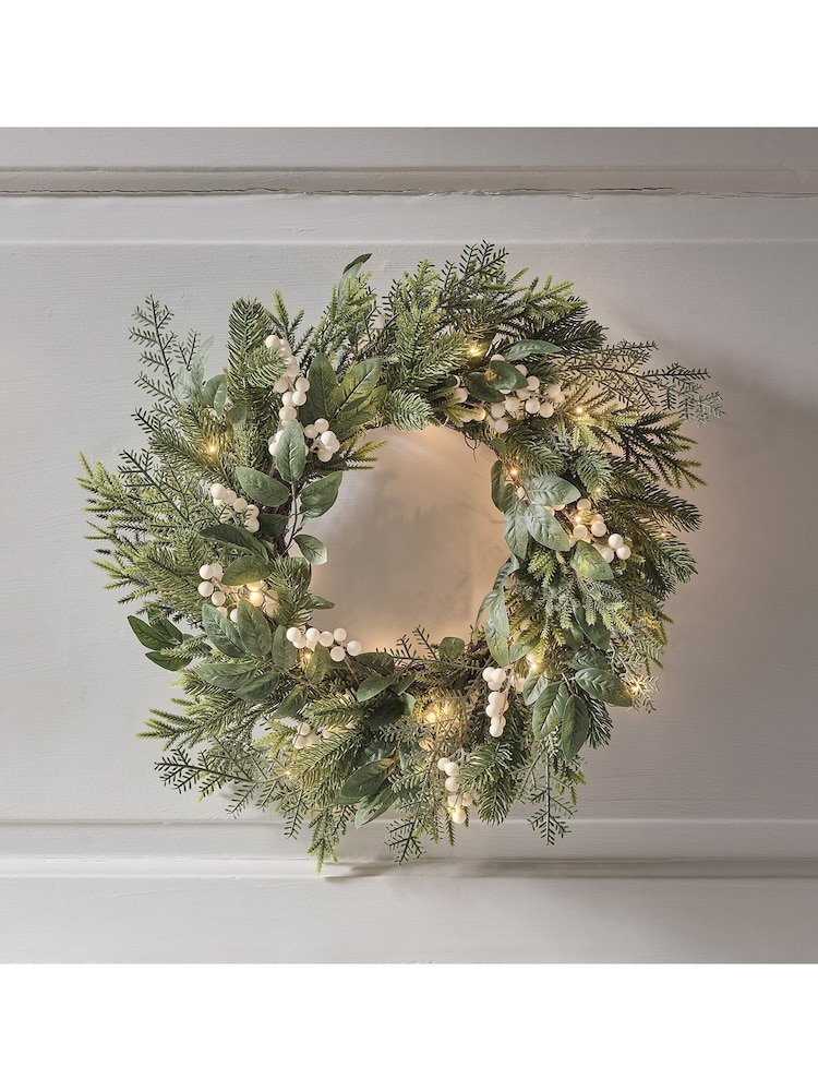 Lights4fun White and Red 50cm Pre Lit Berry Christmas Wreath - Image 2 of 3