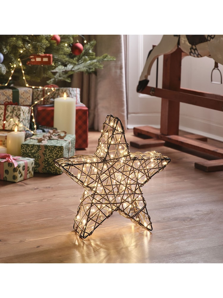 Lights4fun Brown 35cm Studley Rattan LED Star - Image 1 of 5