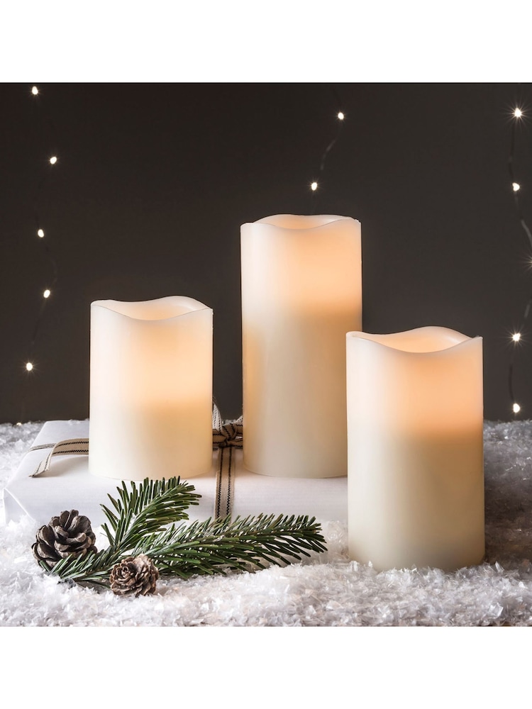 Lights4fun Ivory 3 Wax Battery Operated LED Pillar Candles - Image 3 of 3