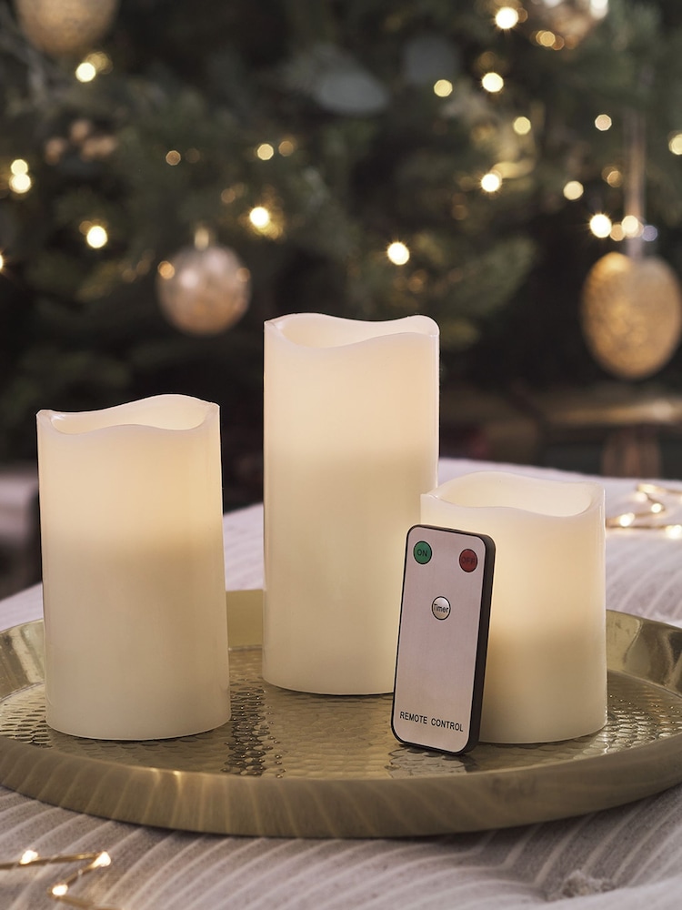 Lights4fun Ivory 3 Wax Battery Operated LED Pillar Candles - Image 5 of 5