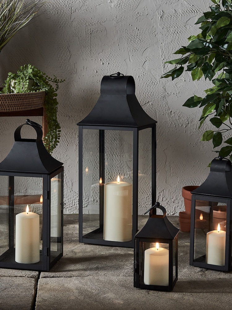Lights4fun White and Red 59cm Albury Black Garden Lantern with TruGlow® Candle - Image 3 of 3 Lights4fun White and Red 59cm Albury Black Garden Lantern with TruGlow® Candle - Image 3 of 3