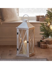 Lights4fun White Folkestone Large Wooden Lantern with TruGlow Candle - Image 2 of 3