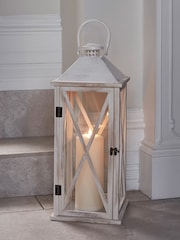 Lights4fun White Folkestone Large Wooden Lantern with TruGlow Candle - Image 4 of 4