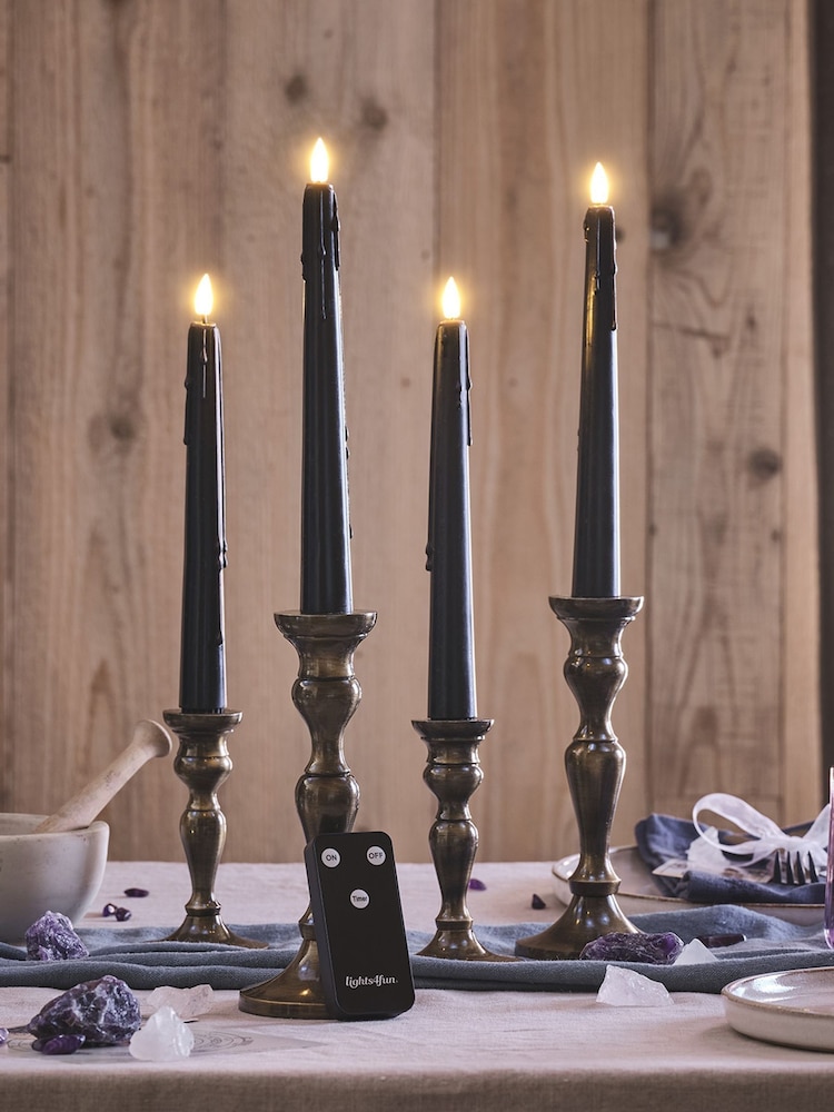 Lights4fun Set of 4 TruGlow Black Dripping Wax LED Taper Candles With Remote Control - Image 2 of 3