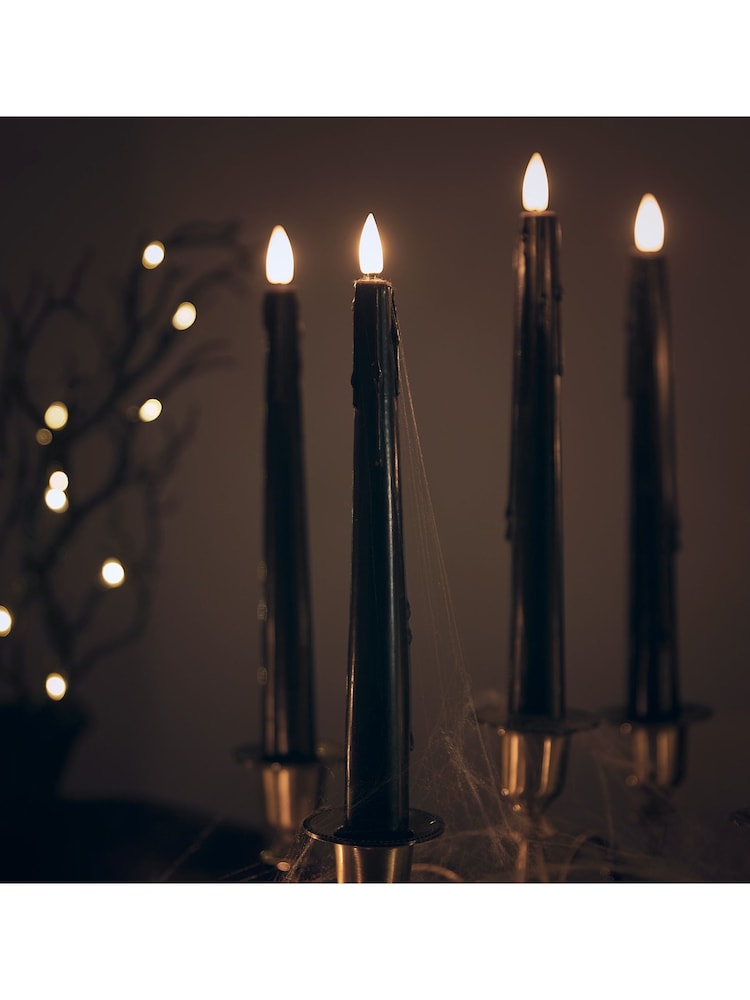 Lights4fun Set of 4 TruGlow Black Dripping Wax LED Taper Candles With Remote Control - Image 3 of 3