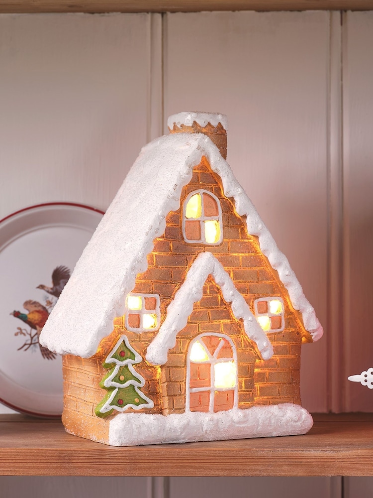 Lights4fun White Brown Light Up Gingerbread House Christmas Decoration - Image 6 of 6