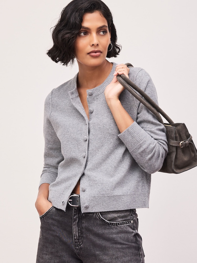 Grey Marl Supersoft Crew Neck Long Sleeve Cardigan - Image 1 of 9 Grey Marl Supersoft Crew Neck Long Sleeve Cardigan - Image 1 of 9