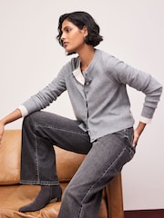 Grey Marl Supersoft Crew Neck Long Sleeve Cardigan - Image 4 of 9