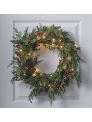 Lights4fun Clear 45cm Pre Lit Red Berry Christmas Wreath - Image 1 of 4