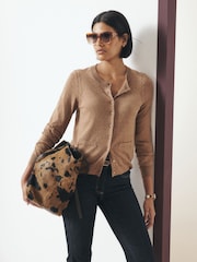 Camel Neppy Soft Touch Cotton Rich Crew Neck Cardigan - Image 1 of 5