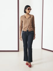 Camel Neppy Soft Touch Cotton Rich Crew Neck Cardigan - Image 2 of 5