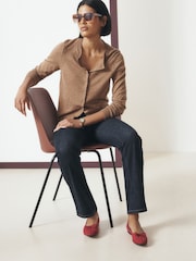 Camel Neppy Soft Touch Cotton Rich Crew Neck Cardigan - Image 3 of 5