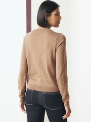 Camel Neppy Soft Touch Cotton Rich Crew Neck Cardigan - Image 4 of 5