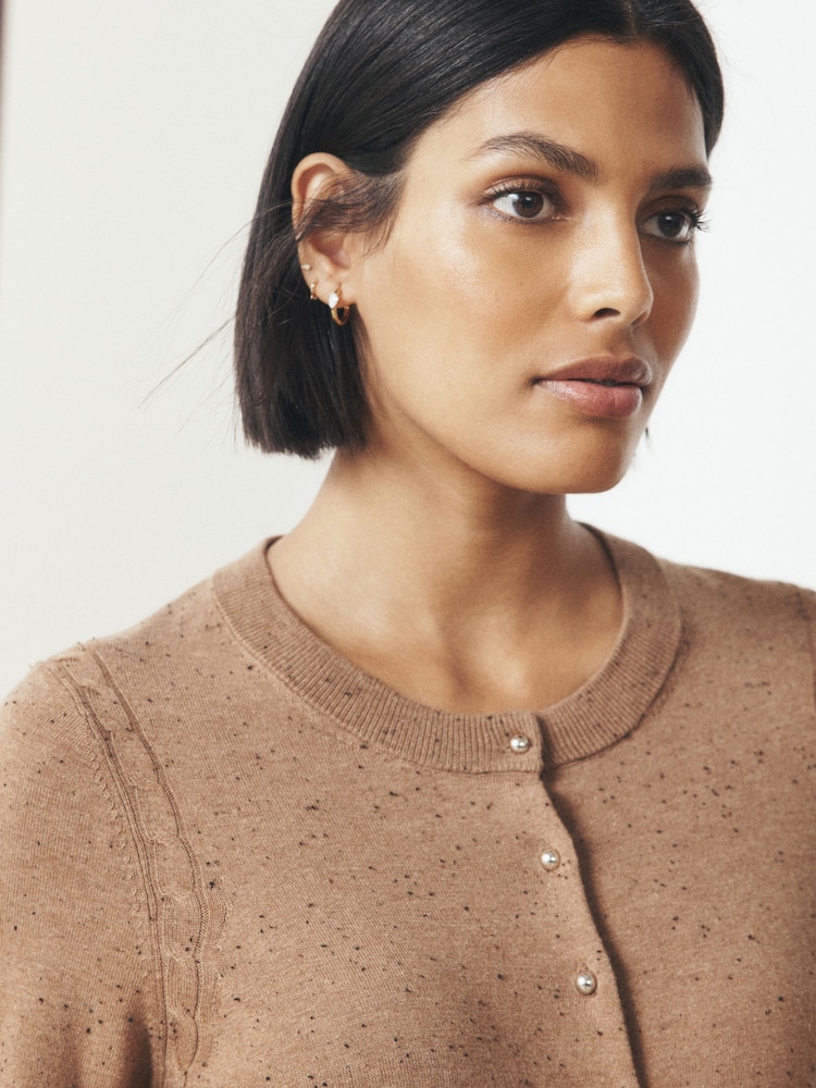 Camel Neppy Soft Touch Cotton Rich Crew Neck Cardigan - Image 5 of 5 Camel Neppy Soft Touch Cotton Rich Crew Neck Cardigan - Image 5 of 5