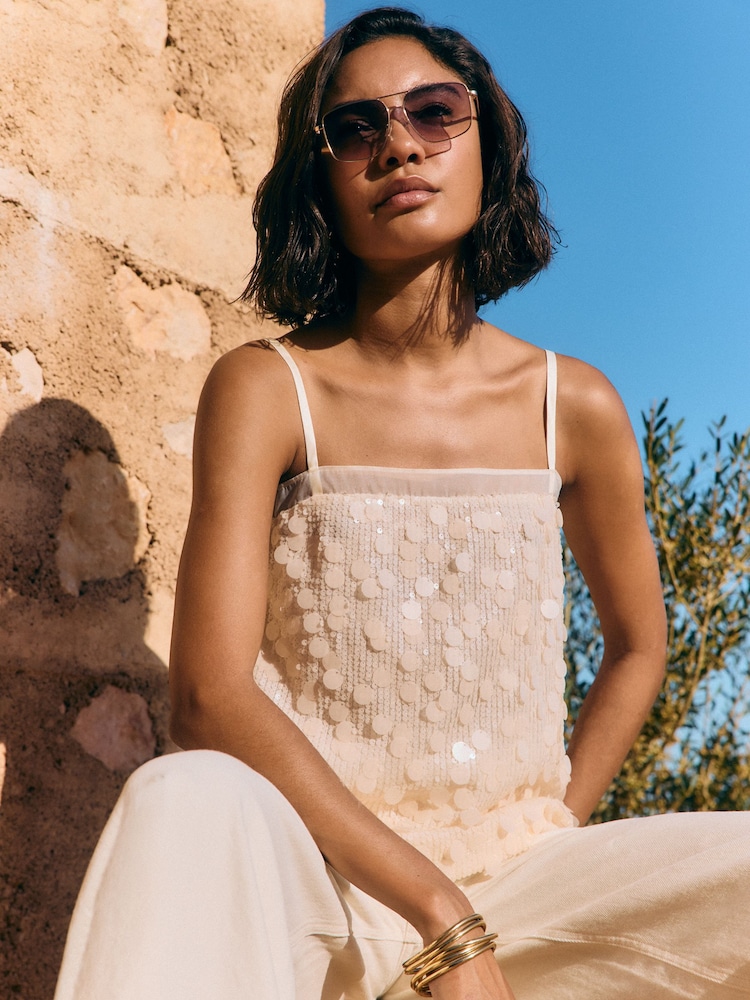 Friends Like These Cream Sequin Cami Top - Image 1 of 4