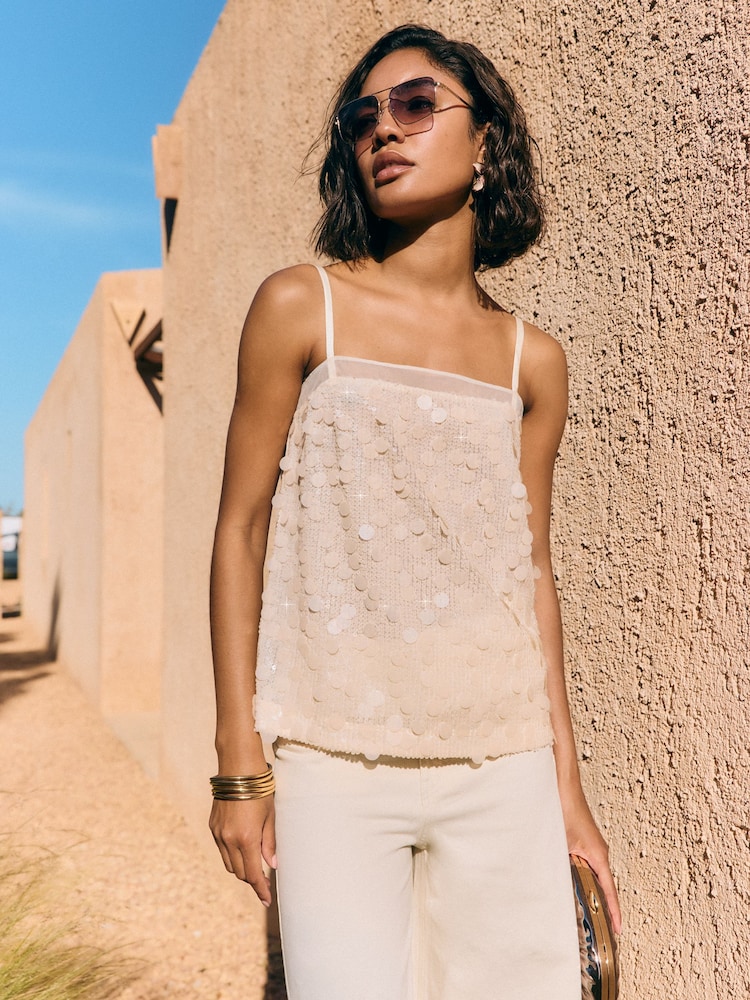 Friends Like These Cream Sequin Cami Top - Image 2 of 4