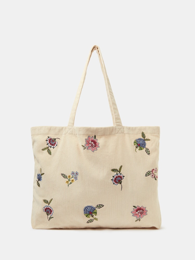 Accessorize Cream Floral Embroidered Corduroy Shopper Bag - Image 1 of 3