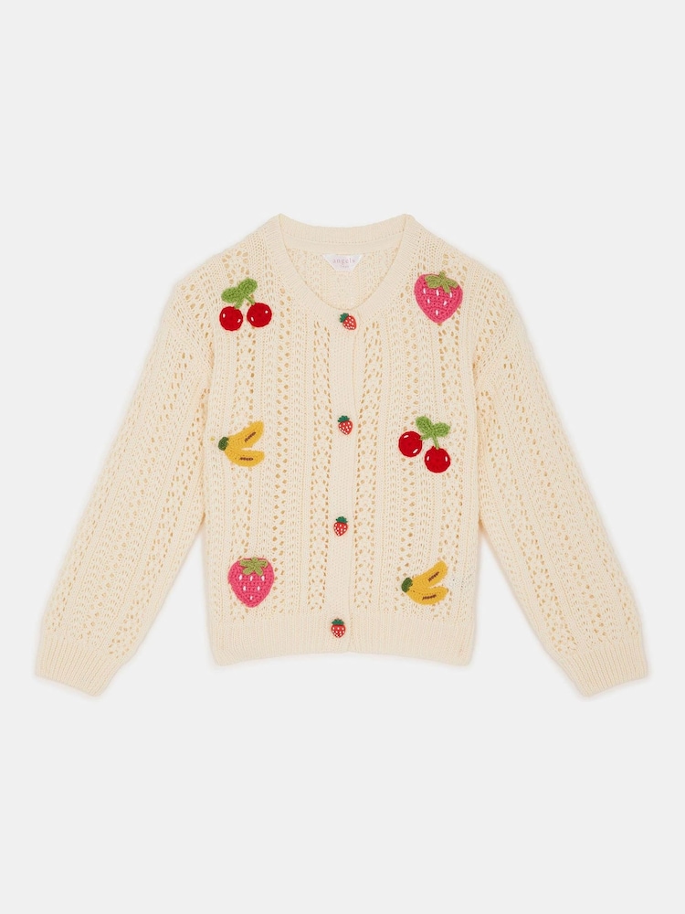 Angels By Accessorize Cream Fruit Knit Cardigan - Image 2 of 3 Angels By Accessorize Cream Fruit Knit Cardigan - Image 2 of 3