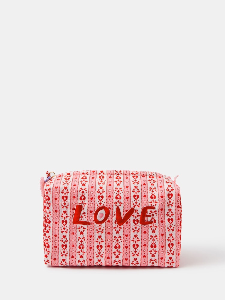 Accessorize Pink Heart Print Wash Bag - Image 1 of 2