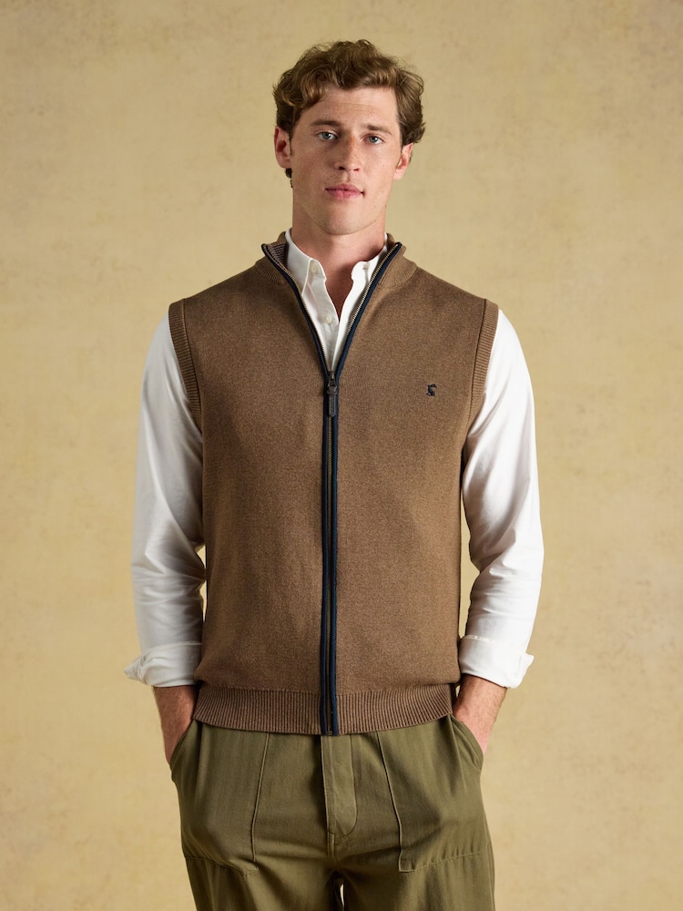 Joules Brown Hillside Zip Up Gilet - Image 1 of 9 Joules Brown Hillside Zip Up Gilet - Image 1 of 9