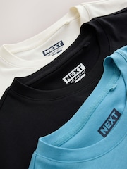 Black/Ecru/Blue Relaxed Fit Graphic Print T-Shirts 3 Pack - Image 8 of 9