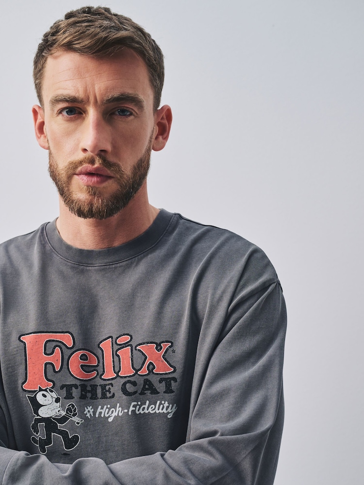 Grey Felix The Cat Long Sleeve Graphic T-Shirt - Image 2 of 4