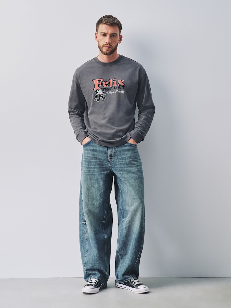 Grey Felix The Cat Long Sleeve Graphic T-Shirt - Image 4 of 4