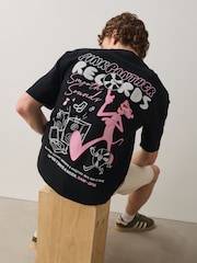 Navy Blue Heavyweight Pink Panther Graphic Navy Relaxed Fit T-Shirt - Image 1 of 9