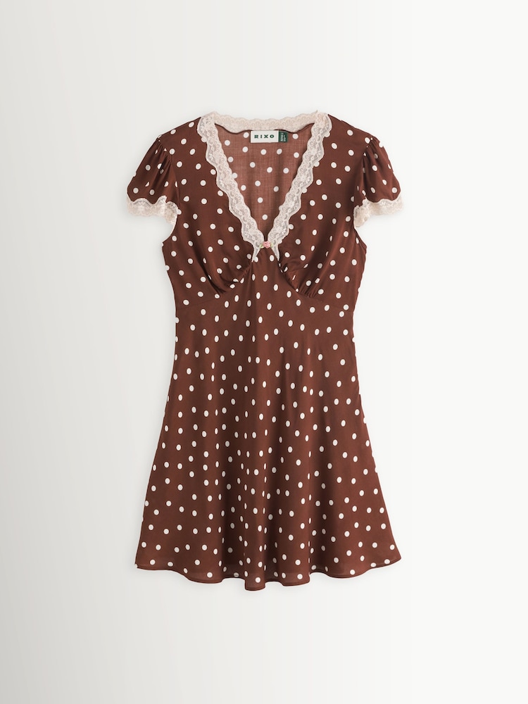 Rixo Brown Cely Dress in Layla Dot - Image 1 of 1