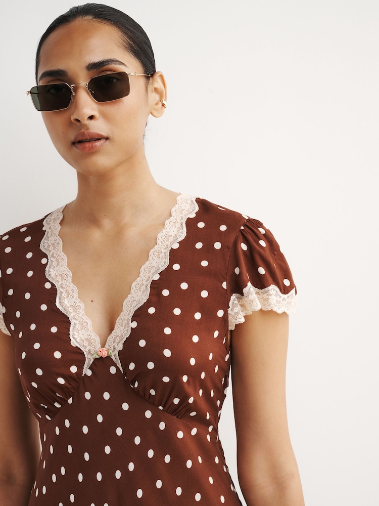 Buy Rixo Layla Dot Brown Cely Dress from Next USA