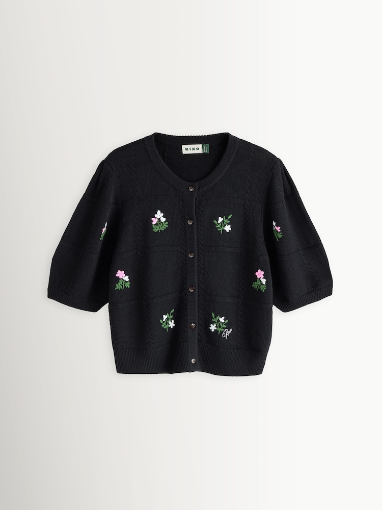 Rixo Black Minta Cardigan in Summer Bud Embroidery - Image 1 of 1
