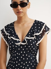 Rixo Layla Dot Navy Bethea Dress - Image 5 of 6