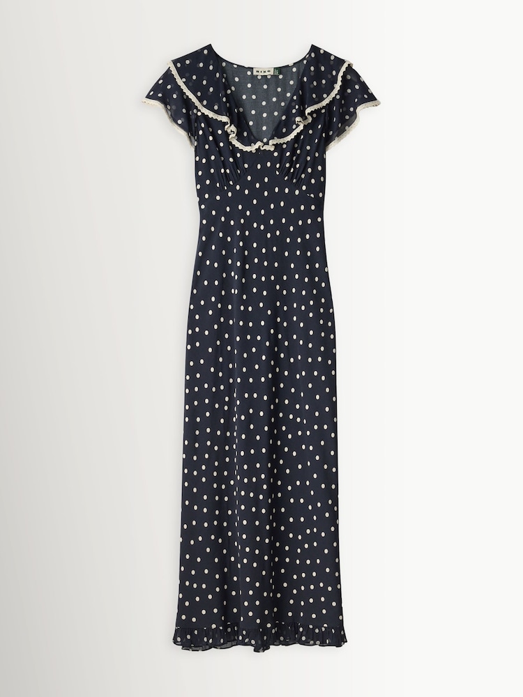 Rixo Layla Dot Navy Bethea Dress - Image 6 of 6