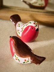 Set of 2 Red Ceramic Robins Christmas Ornaments - Image 2 of 3