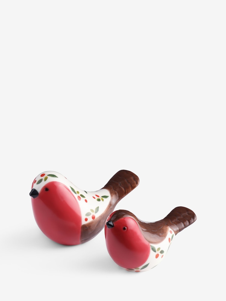 Set of 2 Red Ceramic Robins Christmas Ornaments - Image 3 of 3