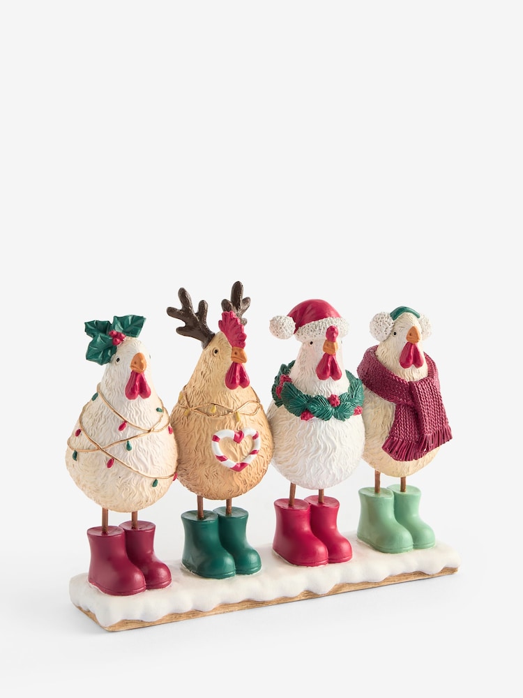 Set of 4 Red/Ecru Chicken Family Christmas Ornament - Image 1 of 1