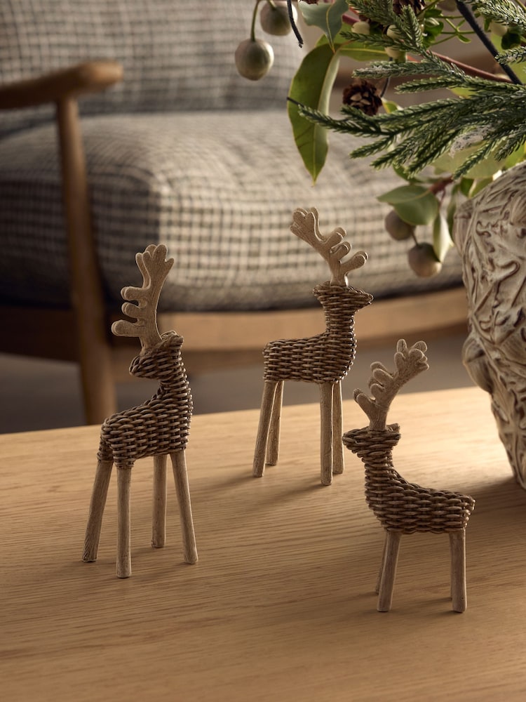 Set of 3 Natural Rattan Effect Stag Ornaments - Image 1 of 3