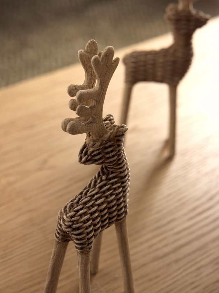 Set of 3 Natural Rattan Effect Stag Ornaments - Image 2 of 3