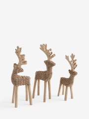 Set of 3 Natural Rattan Effect Stag Ornaments - Image 3 of 3